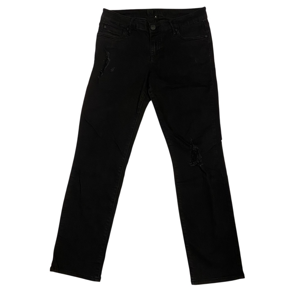 KUT FROM THE KLOTH Slim Straight Leg Jeans Distressed Black Size 8 KFTK